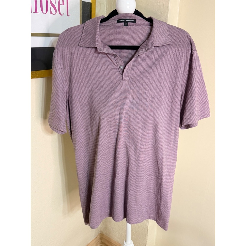 Robert Barakett Mens XL Mauve Purple Micro Stripe Textured Knit Polo Shirt